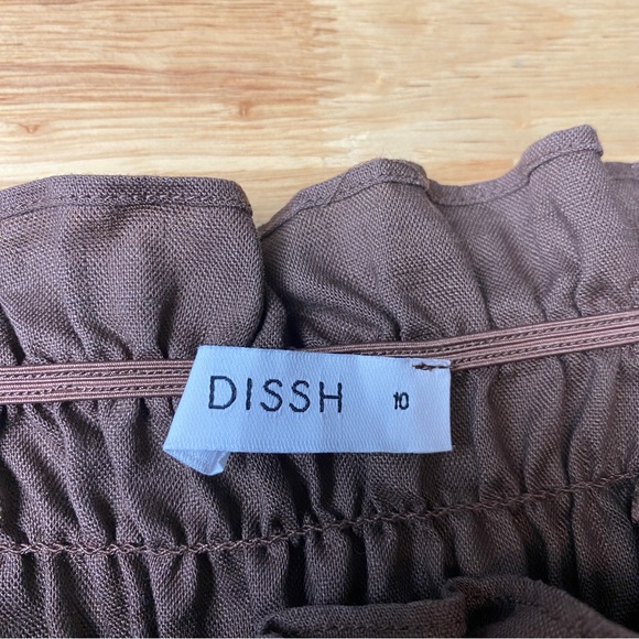 DISSH 'Thea' Chocolate Strapless 100% Linen Shirred Pleated Midi Dress Size 10 - Picture 6 of 13